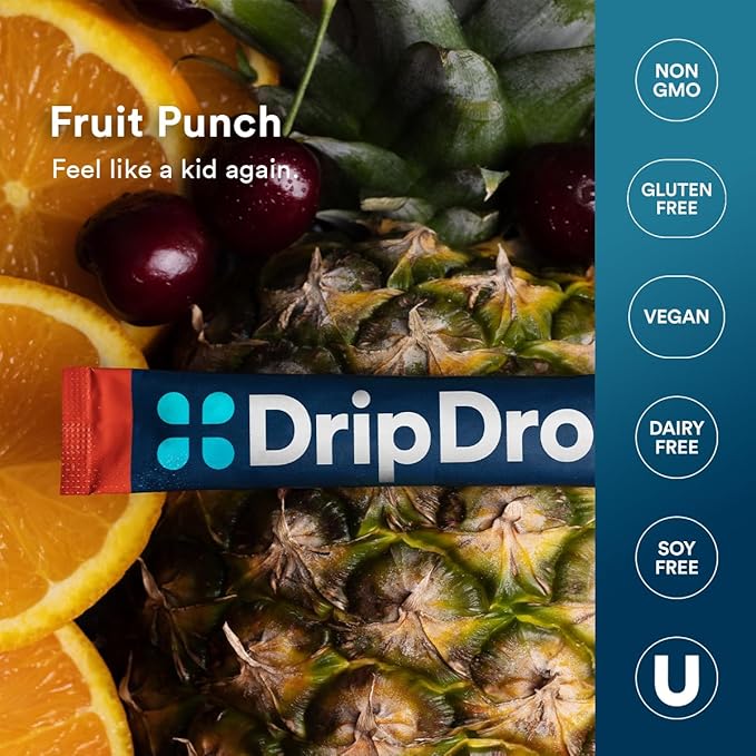 DripDrop Hydration Packets - Fruit Punch - Single Serve Electrolytes Powder Drink Mix - Non-GMO, Gluten Free, Vegan - 32 Sticks-VivaGrace Women