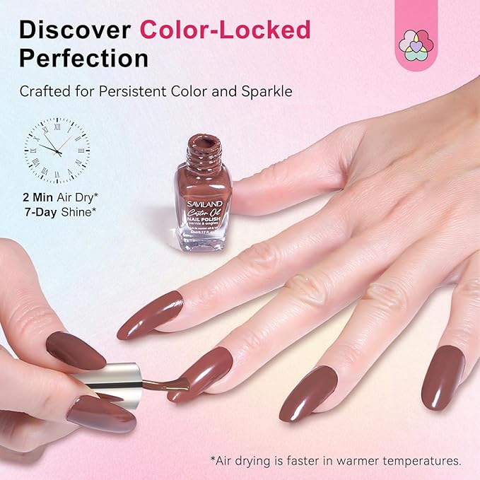 SAVILAND Color Artistry Nail Polish Set: Quick Dry 24 Colors Regular Nail Polish Kit Glitter Pink Red Brown Finger Bulk Fingernail Polish Set Non Gel Castor Oil Vitamin E Nail Lacquer Set Women Home