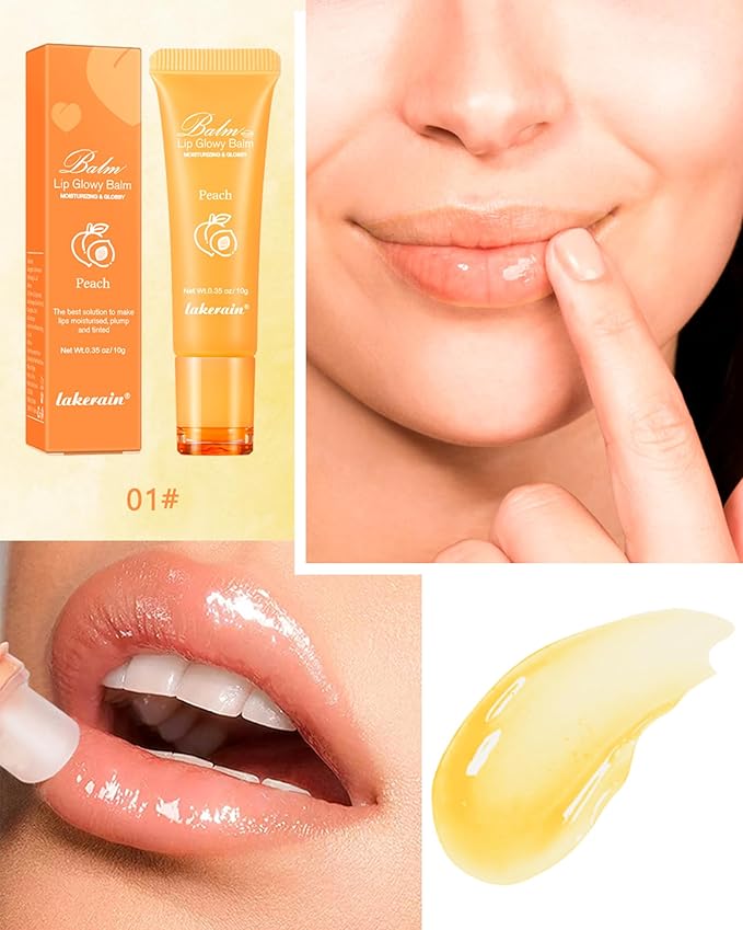 Moisturizer Lip Glowy Balm, Hydrating & Nourishing Repair Sleeping Lip Mask, Shine Glossy Finish Lip Oil, Day and Night Smooth Cracked Chapped Dry Lips, Lip Care Therapy Treatment for Women-1#Peach-VivaGrace Women