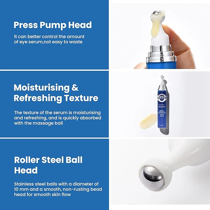 5% Caffeine Eye Serum and Under Eye Roller Cream with 360° Massage Ball for Dark Circles and Puffiness | Under Eye Bags Reduce Wrinkles & Fine Lines | Suitable for All Skin Types | Aloe Scented-VivaGrace Women