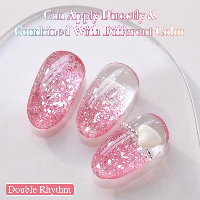 Double Rhythm 0.5Oz Glitter Gel Polish Shimmer Reflective Color for Nail Art Salon DIY Soak Off 15ml Nail Lamp Gel Polish at Home (Pastel Rose-B1164)