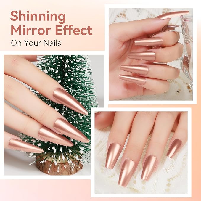 MIZHSE Quick Dry Chrome Nail Polish, Rose Gold Mirror Nail Polish 15ml, Air Dry Fast Mirror Metallic Effect for Fingernail Toenail Manicure Home