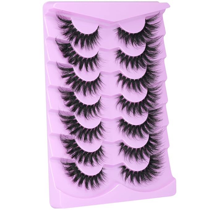 Lashes Clear Band Fox Eye Lashes 3D Volume Faux Mink Eyelashes Wispy False Eyelashes Strips 7 Pairs by Kiromiro-VivaGrace Women