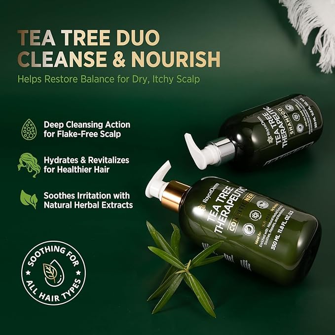 Roycederm Tea Tree Antifungal Shampoo and Conditioner: Complete Scalp Care Solution for Folliculitis, Dry, Itchy, and Flaky Scalp - Infused with Tea Tree Oil, Paraben & Sulfate Free-VivaGrace Women