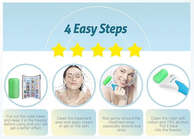 ESARORA Ice Roller, Ice Roller for Face & Eye, Puffiness, Migraine, Pain Relief and Minor Injury, Skin Care Products with 2 Roller (1 Plastic Roller & 1 Stainless Steel Roller)-VivaGrace Women