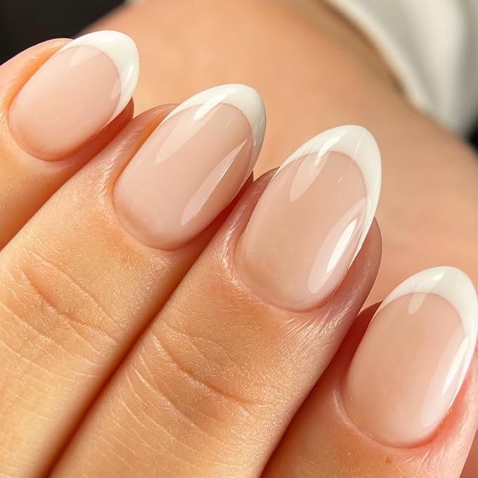 AddFavor French Tip Press on Nails Short Oval Fake Nails, 120pcs White French Tips Nails Press on Almond Nude False Acrylic Nails for Women and Girls