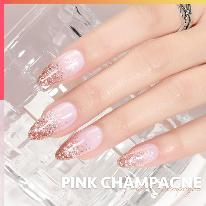 GAOY Glitter Gel Nail Polish, 16ml Pink Champagne Sparkly Gel Polish, Diamond Shiny Glitter Soak Off UV Gel for Nail Art, 1124 Pink Champagne