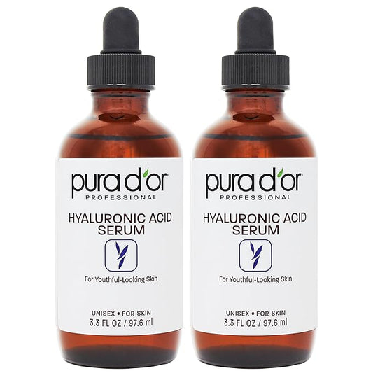 PURA D'OR Hyaluronic Acid Serum For Deep Hydration (3.3oz x2 = 6.6oz) Anti-Aging, Plumping & Moisturizing Formula For Smooth, Supple Skin - Natural Skincare Boost - Fine Lines & Wrinkle Reducer-VivaGrace Women