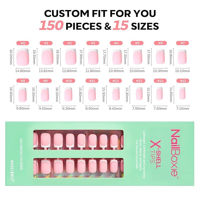 modelones French Tip Press on Nails, Short Square Fake Nails with Nail Box, Pink & White Gel Nail Tips for Women, Soft Glue-On Nails for Natural Salon Look, DIY Nail Art Kit-VivaGrace Women