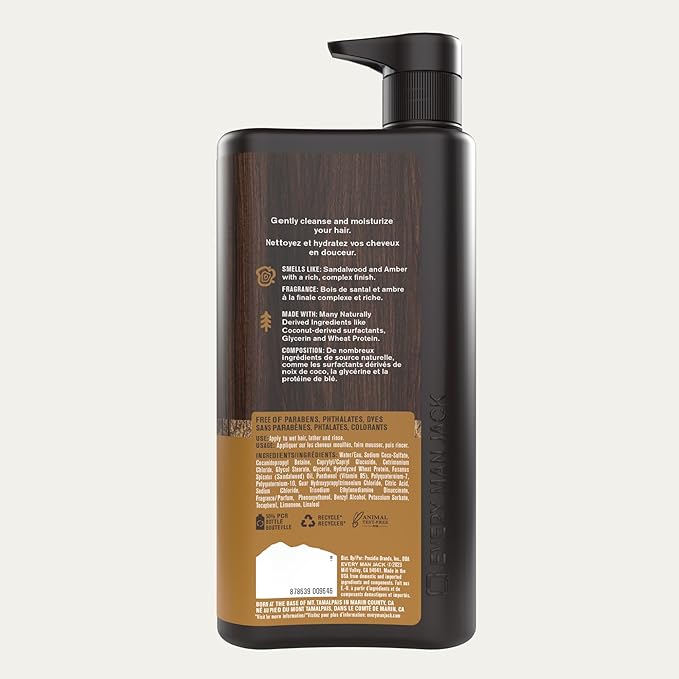 Every Man Jack 2-in-1 Daily Shampoo + Conditioner - Amber + Sandalwood | Nourishing For All Hair Types, Naturally Derived, Cruelty-Free Shampoo and Conditioner Set for Men | 24oz -1 Bottle-VivaGrace Women