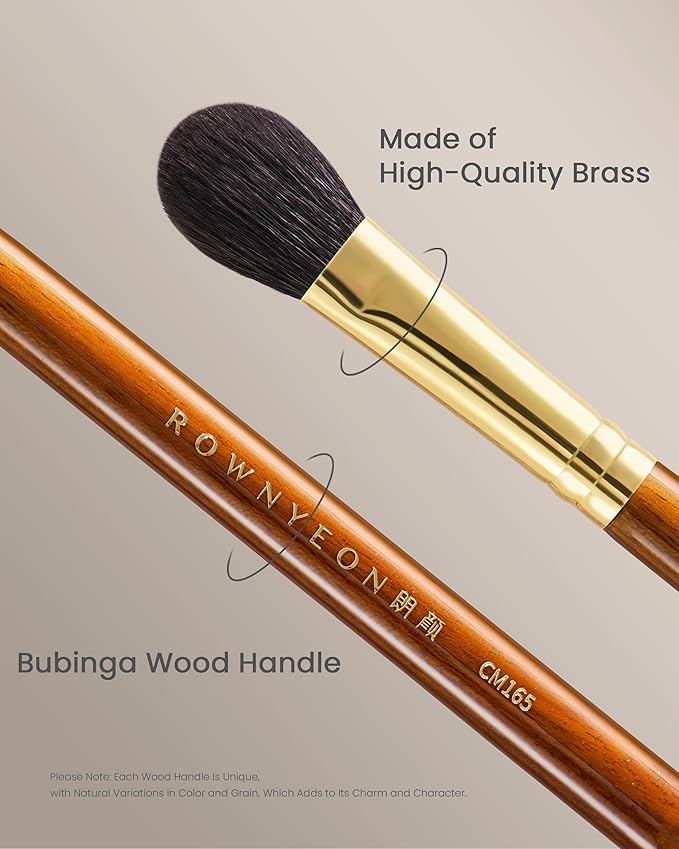 Desert Oak Series Highlighter & Setting Brush - Grade-A Fine LambsGoat Hair for Airbrushed Finish, Multi-Use for Cheeks/Nose/Under-Eyes, Ebana Handle & Brass Ferrule (CM 165)-VivaGrace Women