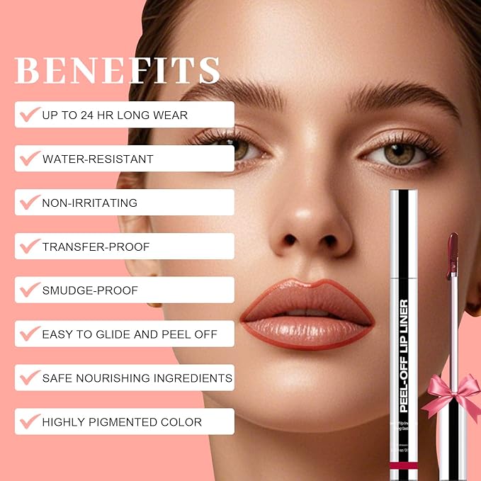 Peel Off Lip Liner Stain - Long Lasting Natural Lip Stain Transfer-proof Lip Liner, Moisturizing Waterproof Lip Gloss Stain, Highly Pigmented Color for All Skin, Ideal Gifts for Women (Nude Pink)-VivaGrace Women