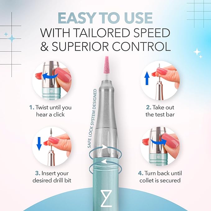 M Mase- Professional Nail Drill Machine - Coreless 2-in-1 Nail File - Electric, Cordless, 35000 RPM, HD Display - Electric Nail Drill for Professional & Home Use (Teal)-VivaGrace Women