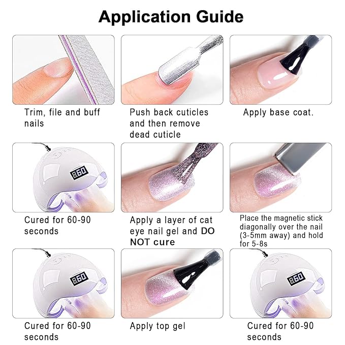 RARJSM Aurora Cat Eye Gel Nail Polish Set 6 Colors Velvet Silver Glitter Purple Pink Green Champagne Galaxy Star Cloud Ice Gel Polish with Magnet Stick UV LED Curing Requires Soak Off Home Salon-VivaGrace Women