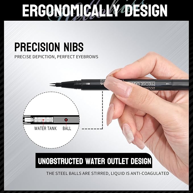 Curved Microblading Eyebrow Pencil, Eyebrow Pen 2-in-1 Dual-Ended Eyebrow Pencil with 2-Fork-Tip and Single Tip Creates Natural Eyebrows Waterproof Long-lasting(Light Brown)