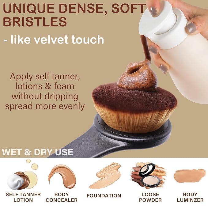 Extra Large Body Makeup Brush For Self Tanner, Sunscreen, Self Tan Back Applicator, Wide-Headed Kabuki Brush for Even& Pretty Lotion Application. Bronzer Blend, Long-Handle Face Leg Brush- Black Set-VivaGrace Women