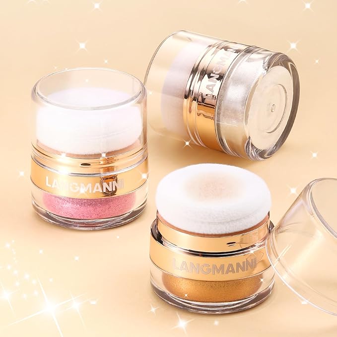 Glitter Body Highlighter Powder Body Shimmer Sparkle Face Brightening Highlighter Powder for Face Eyes Body Glow Makeup With sponge head(Purple)-VivaGrace Women