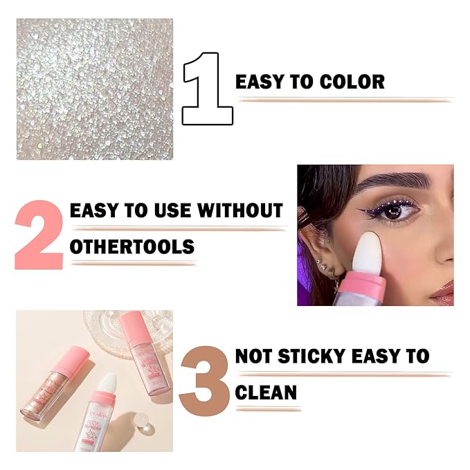 3PCS Polvo De Hadas Body Shimmer Glitter Highlighter Powder Makeup,High Gloss Sparkle for Face Body Hair,Create The Most Sparkly And Attractive Glitter Makeup-VivaGrace Women