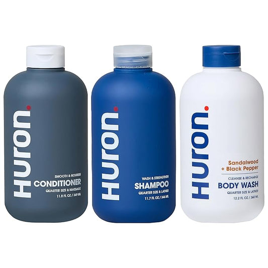 Huron Shower Kit - Shampoo, Conditioner, & Body Wash For Men - Sandalwood + Black Pepper Scent - Hydrating & Nourishing Men's Shampoo & Conditioner-VivaGrace Women