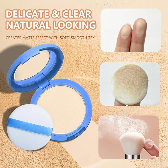 Oil Control Face Pressed Powder,Matte Smooth Flawless Setting Powder Makeup,Waterproof Long Lasting Finishing Powder,Cruelty Free Lightweight Face Cosmetics,0.35Oz(WHITE)-VivaGrace Women