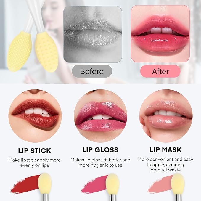 Unaone Lip Scrub Brush - 3 PCS Dual-ended Lip Scrubber Exfoliator and Silicone Lip Brush, 3-in-1 Silicone Lip Scrub Tool Lip Mask Applicator, Gentle Exfoliator & Applicator for Soft-VivaGrace Women