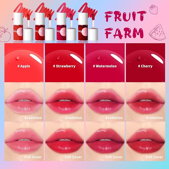 Lip Tint Stain, Long Lasting Korean Lip Stain Set, Non-sticky Waterproof Lightweight Lip and Cheek Tint, Moisturizing High Pigment Water Tint, Matte Finish Lip Tint-VivaGrace Women