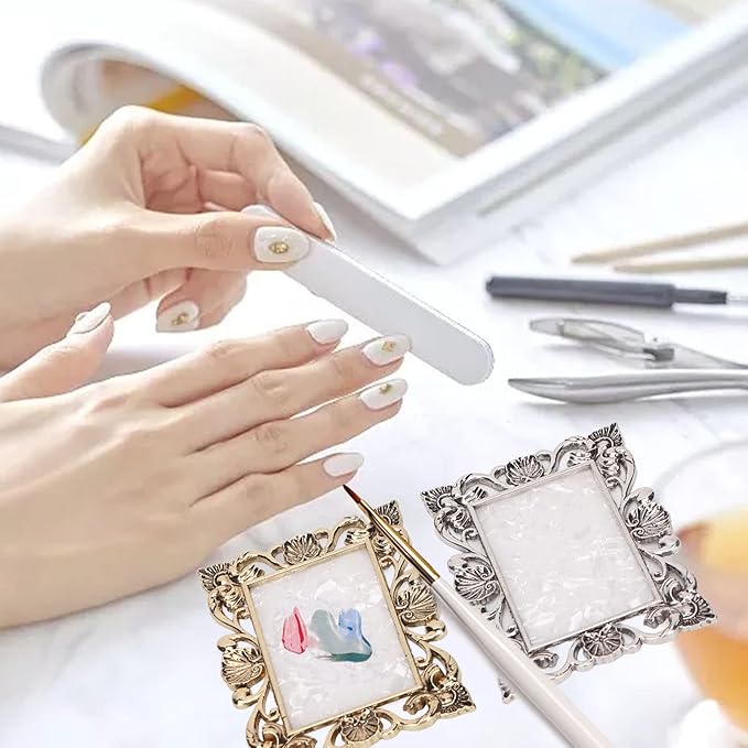 2pcs Resin Nail Art Palette, Nail Art Painting Palette Gold Silver Copper Mixed Color Vintage Photography Props Nail Gel Color Makeup Display Board Nail Art Cosmetic Mixing Tools-VivaGrace Women