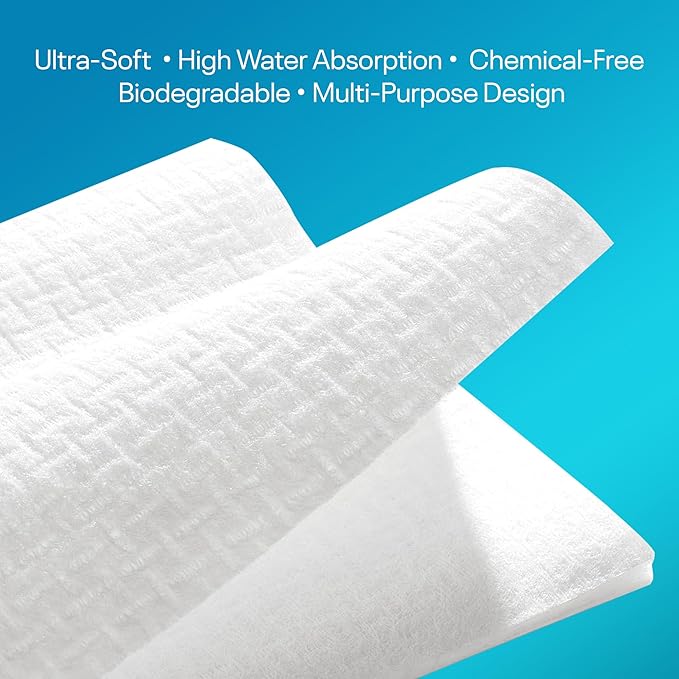 Epiphany Fresh Towels, Dry Disposable Face Towels – 60 Cotton-Feel Clean Tissues for Skin Care. Lint-Free Makeup Remover Cloths. 6x8 Inch Biodegradable Face Wash Cloths, Gentle on All Skin Types