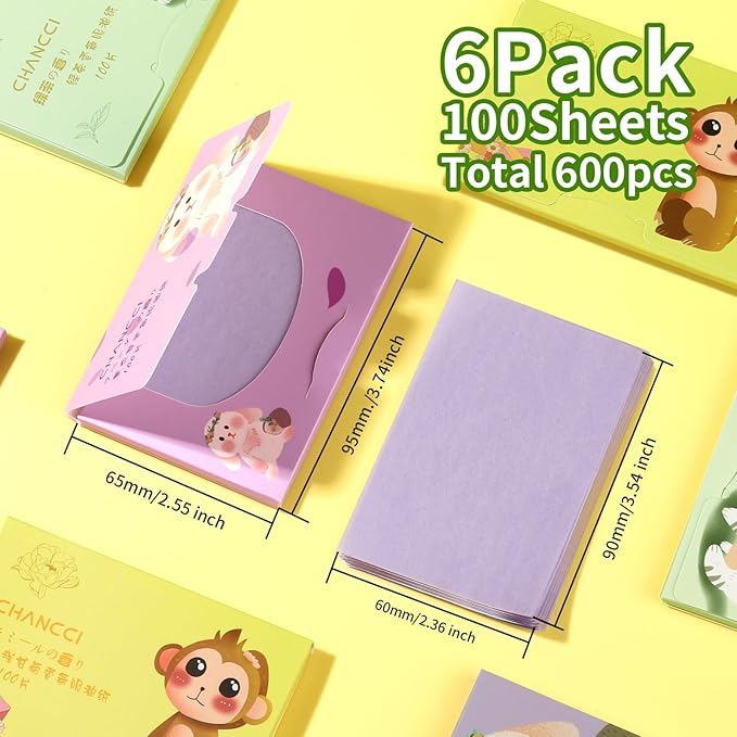 Blotting Paper, HNYYZL Oil Absorbing Sheets for Oily Skin 600 Sheets, Oil Control for Face, Makeup Blotting Paper, Natural Oil Absorbing Facial Blotting Sheets for Oily Skin Care (Pack of 6)-VivaGrace Women