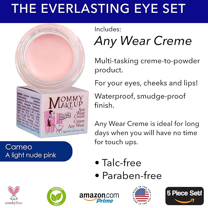 The Everlasting Eye 5 Piece Waterproof Makeup Set. Gel Eyeliner, Creme Eyeshadow, 2 brushes and Mesh Bag. Paraben-free, Talc-free, Cruelty-free. Cameo/Chocolate Kiss 2302-VivaGrace Women