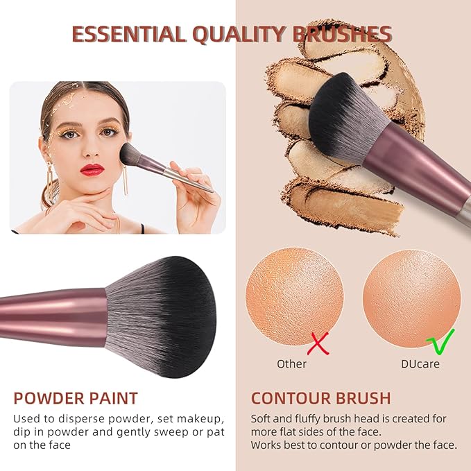 DUcare Makeup Brushes with Bag - 14Pcs Professional Synthetic Make Up Brushes Set for Blush Concealer Foundation Bronzer Powder Eyebrow Eyeshadow Blending Makeup Brush Set Mekaup bag, Rose Golden-VivaGrace Women