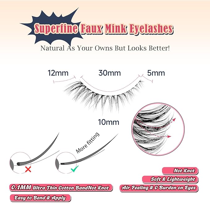 Cat Eyelashes Natural Eye Lashes 12mm False Lashes Wispy Thin Band 3D Volume Fake Eyelash C Curl Lash Pack Natural Look 7 Pair-VivaGrace Women