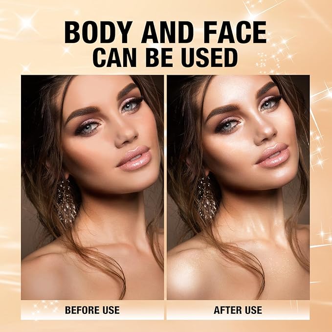 Glitter Body Highlighter Powder Body Shimmer Sparkle Face Brightening Highlighter Powder for Face Eyes Body Glow Makeup With sponge head(Purple)-VivaGrace Women