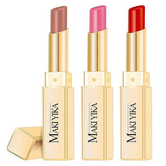 3Pc Moisture Lipsticks for Women Nude Pink Red Lipstick Hydrate Tinted Lip Balm for Dry Cracked Lips Glossy Lip Color, MA55/62/63-VivaGrace Women