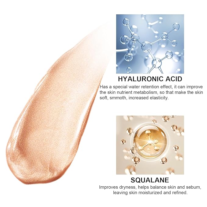 Natural Glow Liquid Filter Makeup, Longwear Face Luminizer, Complexion Booster For Any Part of the Body, Liquid Highlighter with Brush Kit, Infused Hyaluronic Acid, 1.06 fl oz (#01 FAIR)-VivaGrace Women
