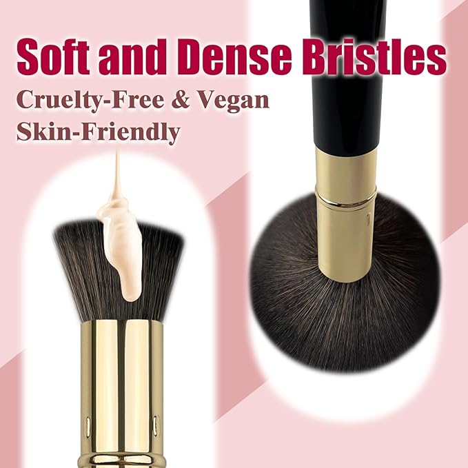 Retractable Kabuki Makeup Brushes 2 Pcs, Powder Brush/Foundation Brush/Blush Brush for Foundation, Powder Blush, Bronzer, Buffing, Liquid, Cream, with Cover-VivaGrace Women