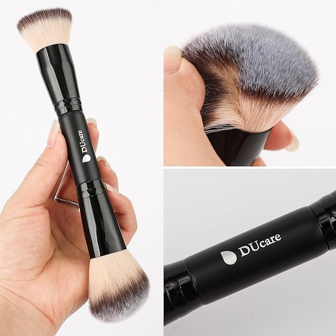 DUcare Foundation Brush Contour Bronzer Double Ended Makeup Brush for Blending Liquid Powder Concealer Cream Blush Buffe Black-VivaGrace Women
