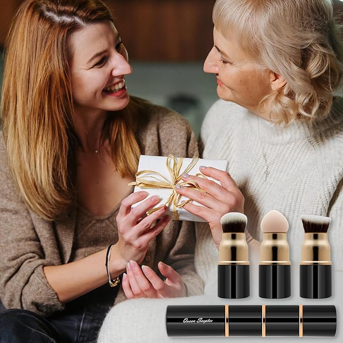 3 in 1 Professional Liquid foundation Makeup Brush Set Kabuki Face Blush Foudation Brush Powder Sponge for Powder/Liquid/Cream Travel Cosmetics Makeup Brushes with Cap-VivaGrace Women