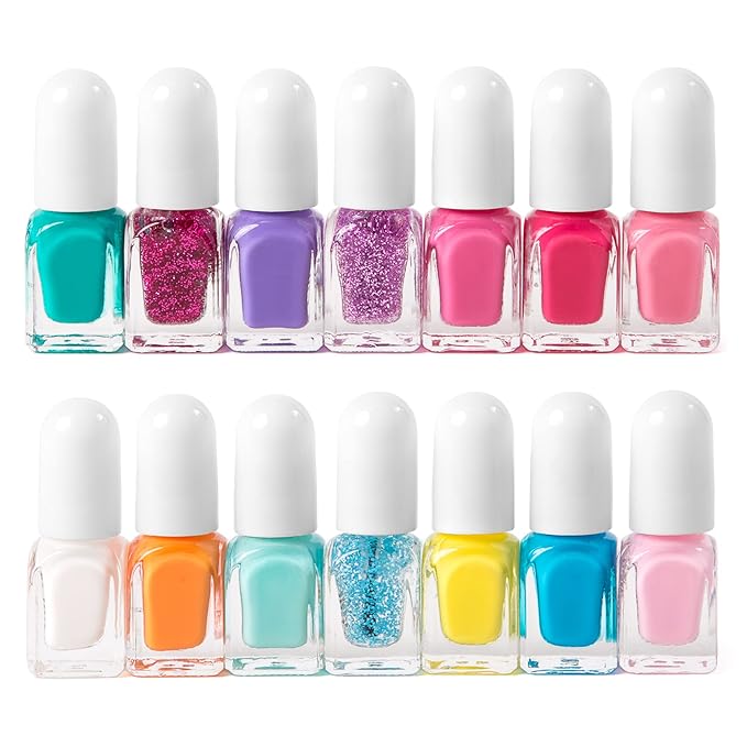 SIMPLE PLEASURES Unicorn Rainbow Kids Nail Polish Set for Girls – 14 Water-Based Non -Toxic Nail Art Kit - Gift Set for Ages 7-12