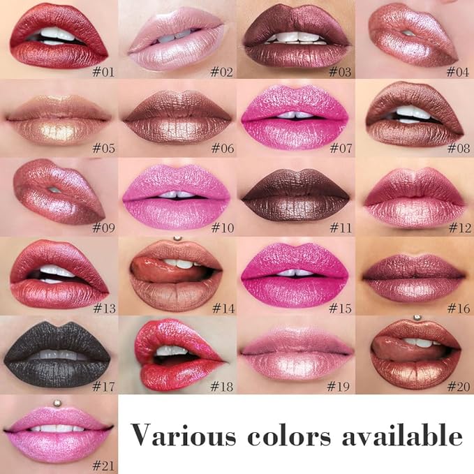 evpct Crushed Ruby Red Metallic Glitter Lip Liner and Lipstick Combo Lip Gloss Stain Set Makeup for Women Long Lasting Waterproof 24, Red Frosted Metallic Shimmer Glossy iridescent Liquid Lipstick 18-VivaGrace Women