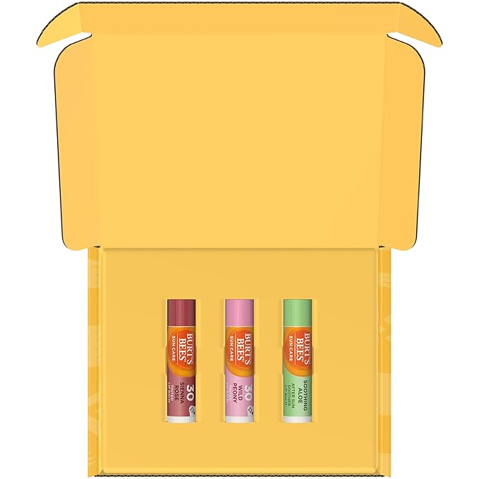 Burt's Bees Sun Care Lip Balm Pack, SPF 30 Tinted Lip Balm, After Sun Lip Balm, Water-Resistant Lip Moisturizer, Wild Peony, Sienna Rose, Natural Origin Lip Care, 3 Tubes, 0.15 oz.-VivaGrace Women