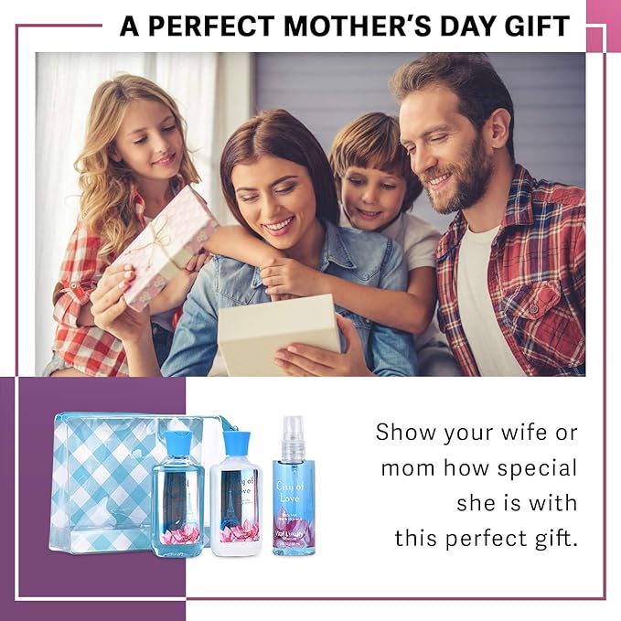 Bath & Body Care Travel Set - Home Spa Set with Body Lotion, Shower Gel and Fragrance Mist, Valentines Day Gifts for Her and Him(City of Love)-VivaGrace Women