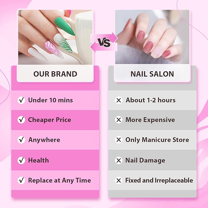 Extra Long Press on Nails XXL Pink and Green, Jofay Fashion Fake Nails with Designs, False Nails with Glue, Stick on Nails for Women Girls, Natural & Reusable, Acrylic Nail Tips, Alps, 24pcs