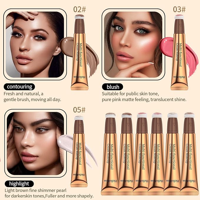 Liquid Contour Beauty Wand, Cream Highlighter Makeup Stick,Smooth Liquid Bronzer Stick with Cushion Applicator, Lightweight Blendable Body Face Shimmer Highlighter Contour Stick, Cruelty-free(02+05)-VivaGrace Women