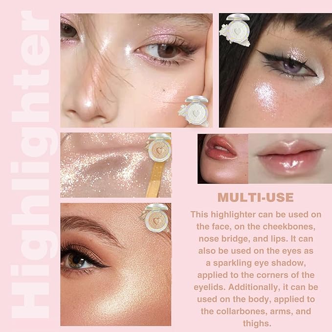Glitter Sparkly Face Highlighter Makeup Palette Shimmer Radiant Glow Illuminator Iluminadores Palette 6g (02 Twilight Champagne)-VivaGrace Women