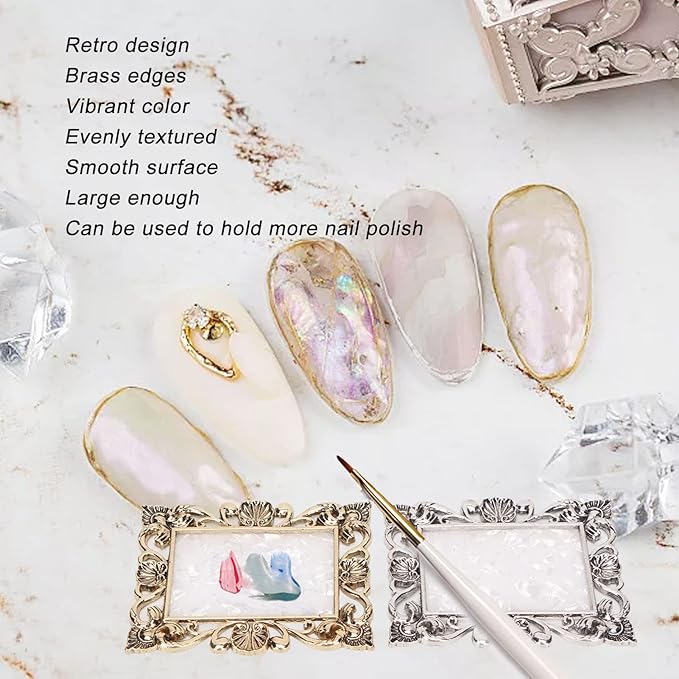 2pcs Resin Nail Art Palette, Nail Art Painting Palette Gold Silver Copper Mixed Color Vintage Photography Props Nail Gel Color Makeup Display Board Nail Art Cosmetic Mixing Tools-VivaGrace Women