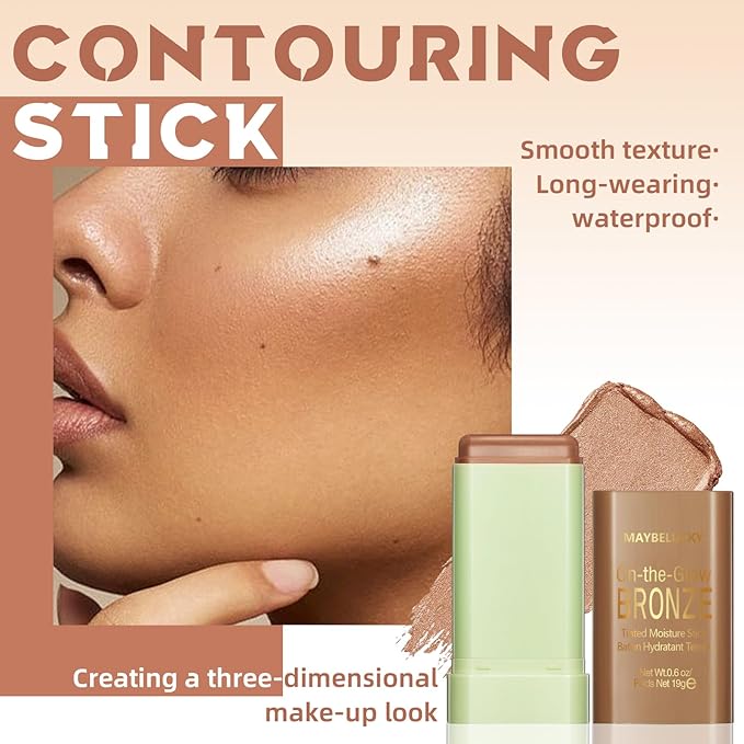 Cream Contour Stick for Cheeks Tint, Multi-Use Makeup Highlighter Blush Bronzer Stick, Natural Glow Solid Moisturizer Stick Blendable Illuminator On-the-Go Shimmer Cream Contour Makeup-02-VivaGrace Women