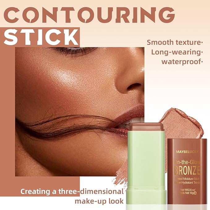 Cream Contour Stick for Cheeks Tint, Multi-Use Makeup Highlighter Blush Bronzer Stick, Natural Glow Solid Moisturizer Stick Blendable Illuminator On-the-Go Shimmer Cream Contour Makeup-03-VivaGrace Women