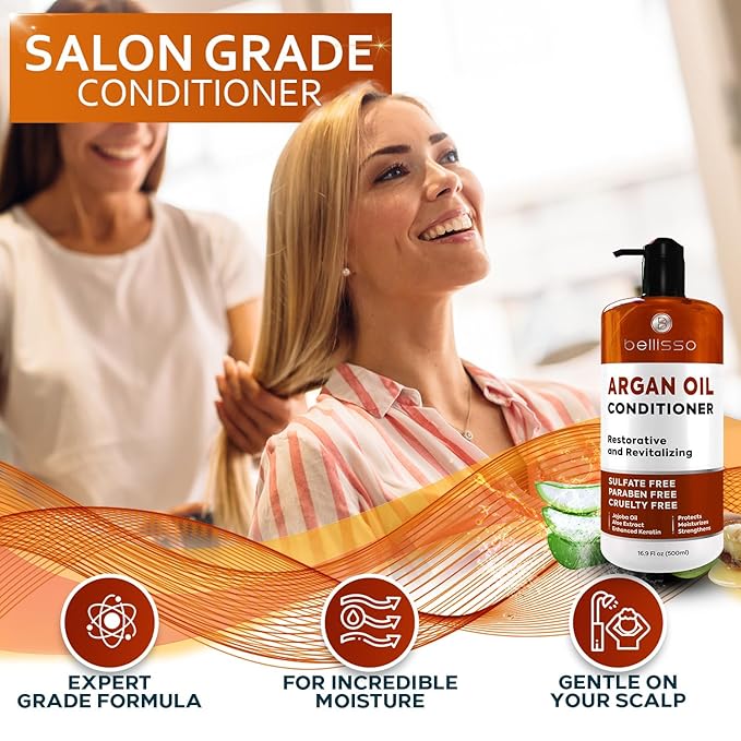Argan Oil Conditioner - Sulfate Free with No Parabens - Moroccan Botanicals for Women and Men - Professional Moisturizing, Anti Frizz, Hydrating Solution for Dry, Wavy, Curly and Color Treated Hair-VivaGrace Women