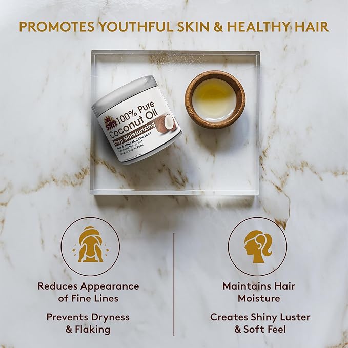 Okay 100% Pure Coconut Oil for Hair & Skin - Coconut Oil for Women & Men, Perfect for Hair & body, Natural Massage Oil & Moisturizer - 6 fl oz Jar (Pack of 1)-VivaGrace Women